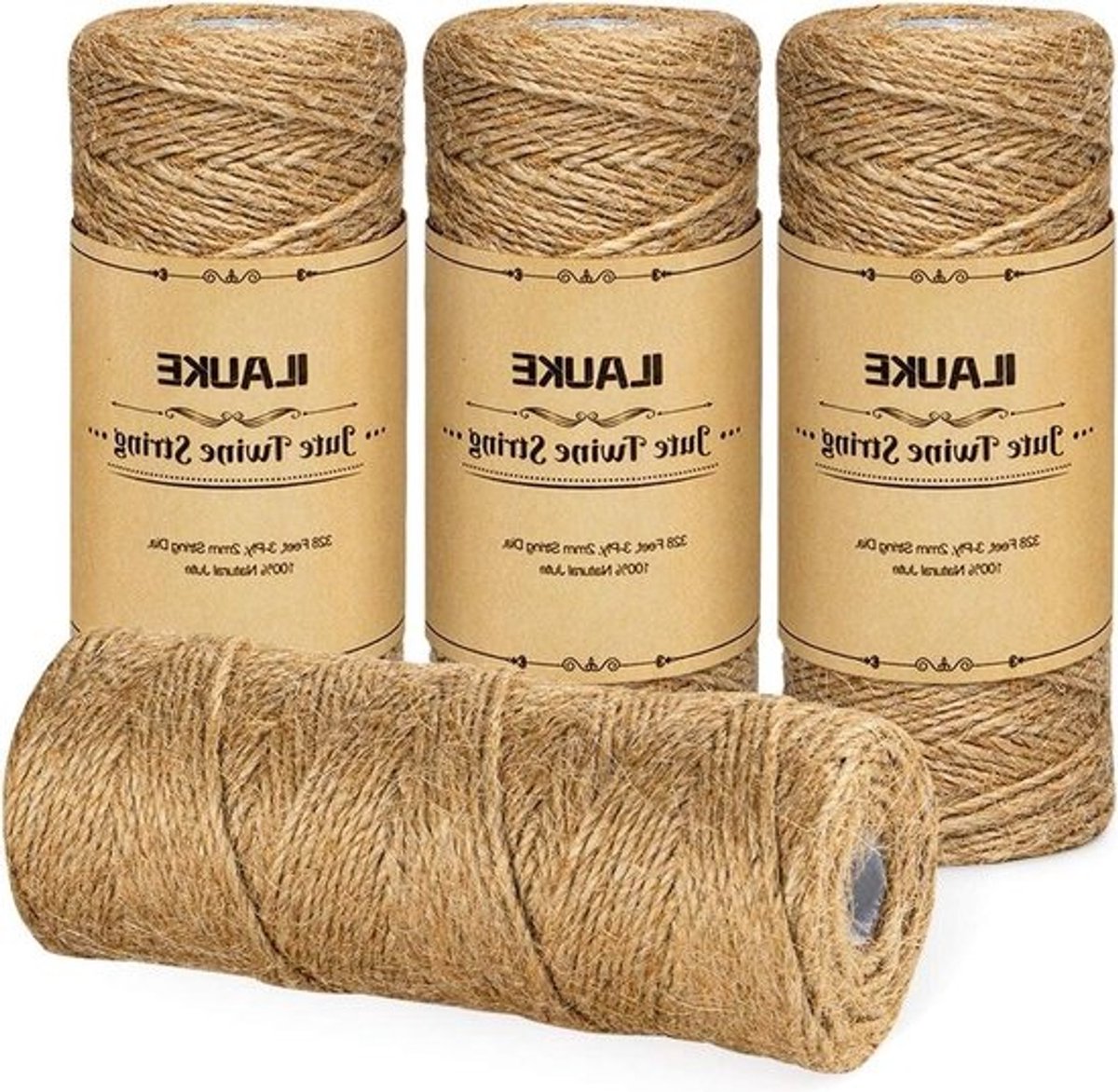 2mm Jute Koord 4x100m Natuurlijk Jute Touw3-Laags Tuinkoord - Knutselsnoer Decoratief Koord - Jute Twine String voor DIY Kunstnijverheid Tuinieren - Geschenken Decoratie en Ophangen Foto's