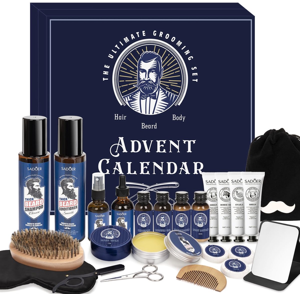 Adventskalender 2025 mannen - 24-delige premium baardverzorgingsset - ShopVlot
