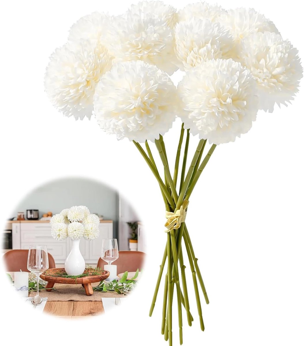 Kunstbloemen, 29 cm, kunstchrysant hortensia, kleine hortensia, voor thuis, kantoor, bruiloft, feestdecoratie (wit)