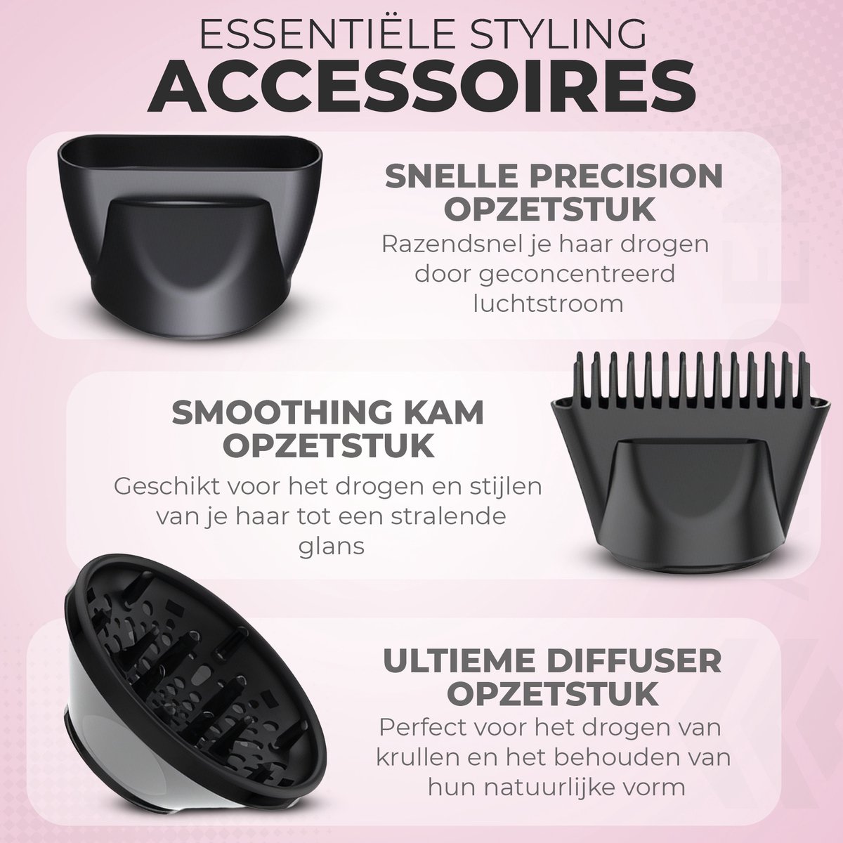 Abdem® Professionele Föhn met Diffuser & Opzetstukken Paars/Grijs - 2000W - Ionische Technologie – 3 Warmtestanden & 3 Snelheden – Sneldrogend & Anti-Pluis thumbnail 6