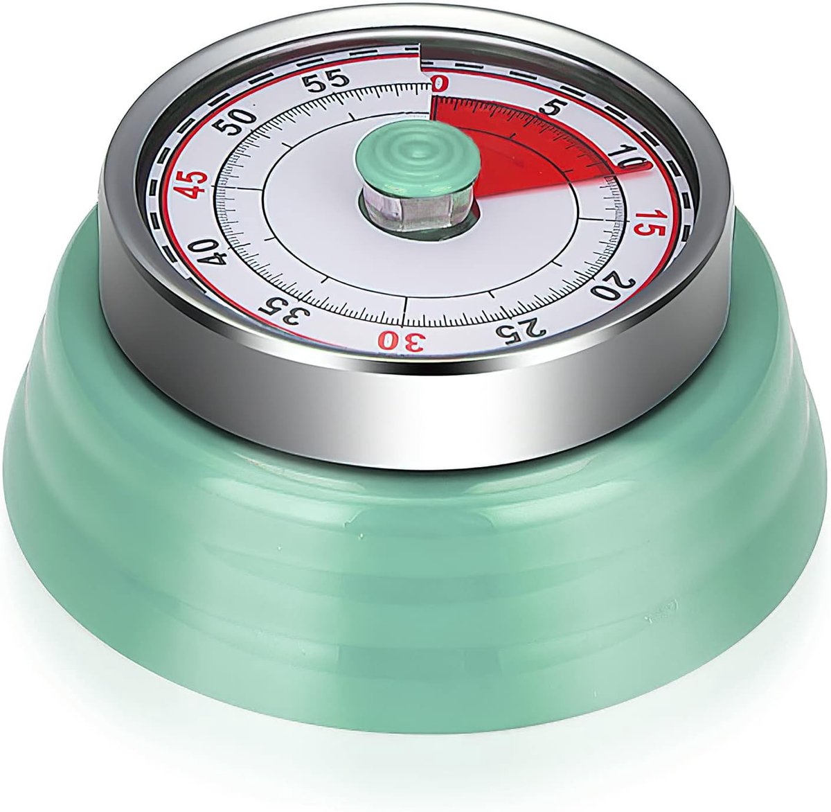 Keukentimer, herinneringstijd, roestvrij staal, retro design, mintgroen, magnetisch aan de koelkast te bevestigen, analoge korte wekker voor keuken, koken, bakken (1-60 minuten)
