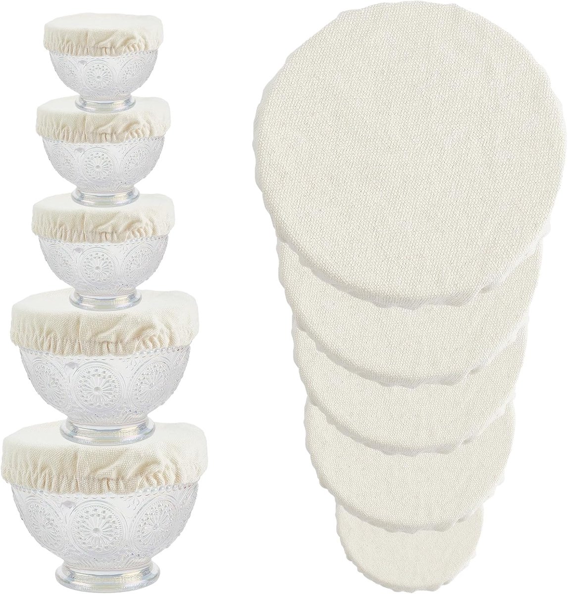 5 stuks herbruikbare stoffen komhoezen, linnen doek kom hoezen, voedsel opslag covers stretch elastische schotel covers kom beschermers elastische kom beschermers elastische kom caps