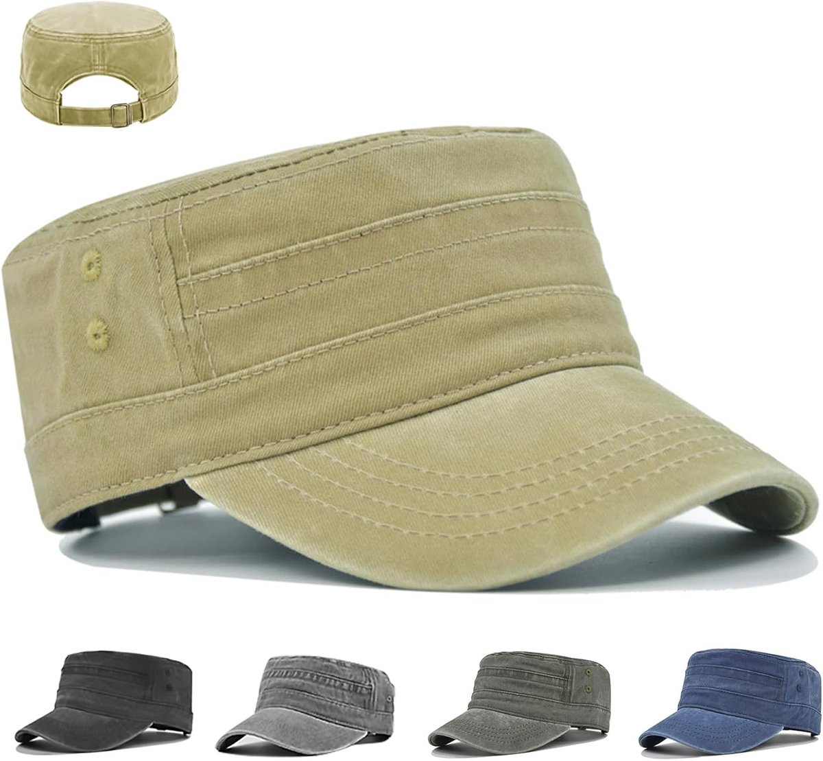 Legerpet, Unisex Legerpet, Vintage Wassende Modieuze Militaire Pet, Effen Kleur, One Size, voor Heren en Dames
