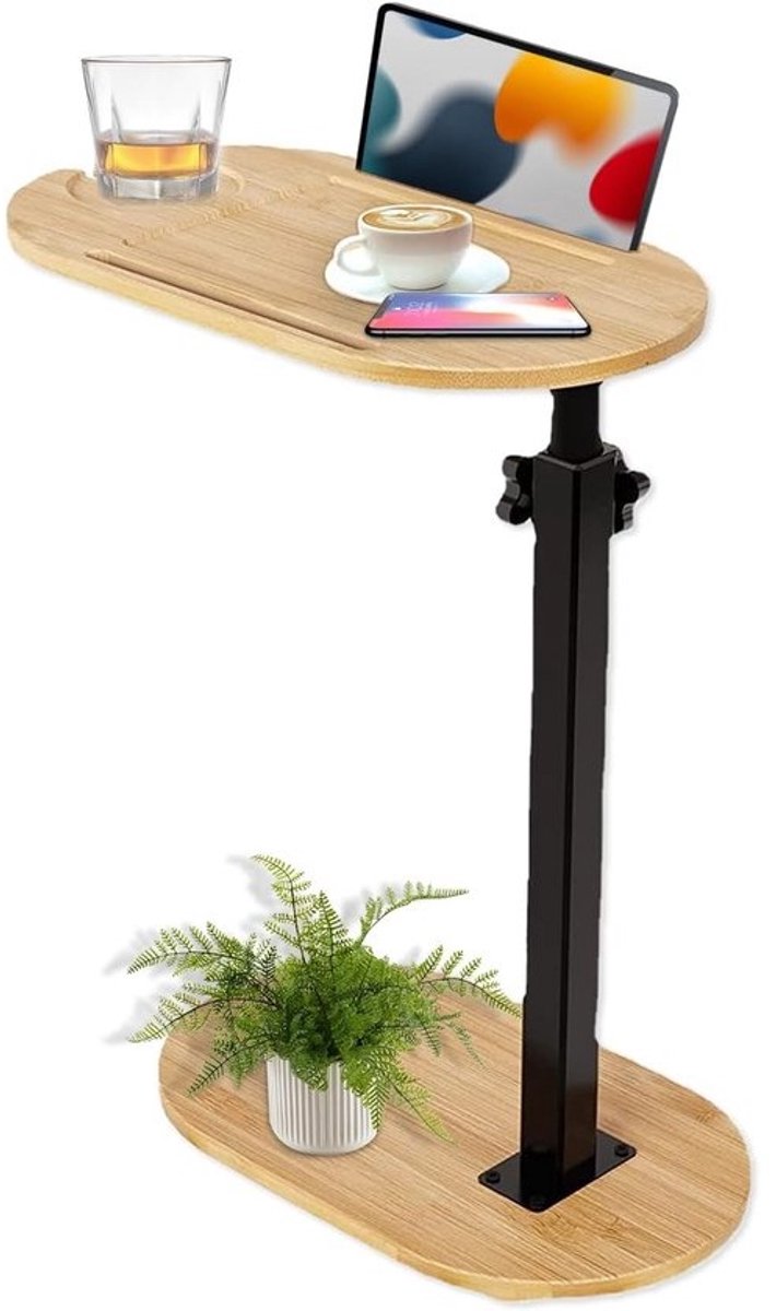 Bijzettafel Bamboe - Banktafel Koffietafel - Ontspannen Zitten - 360 Graden Draaibaar - 42-82 cm Verstelbaar - Natuurlijk