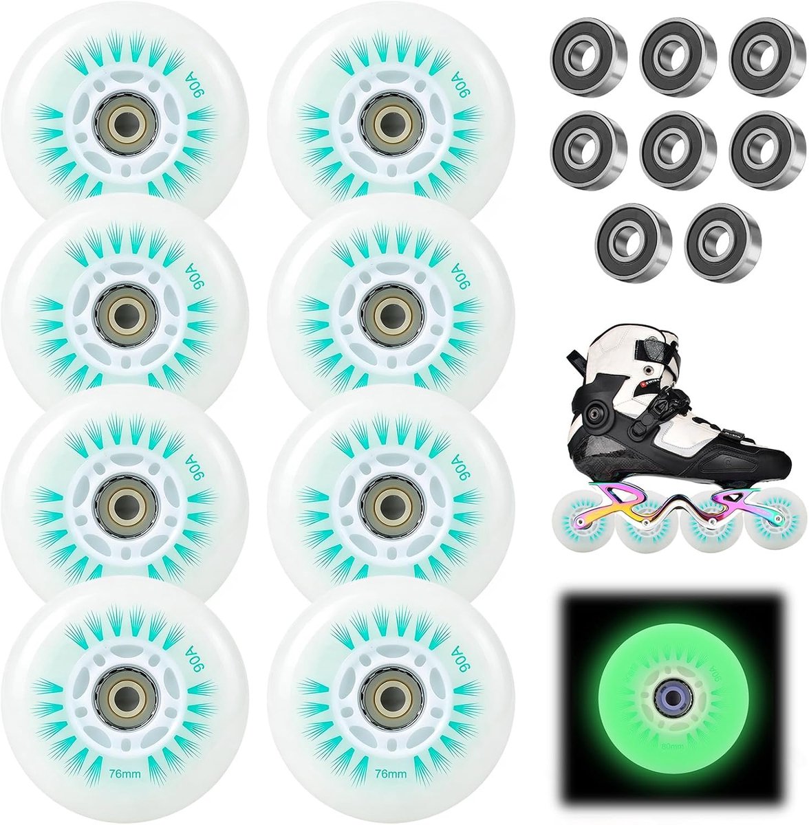 Wielen, 72/76/80 mm, met kogellagers, universele wielen van polyurethaan voor alle soorten rolschaatsen