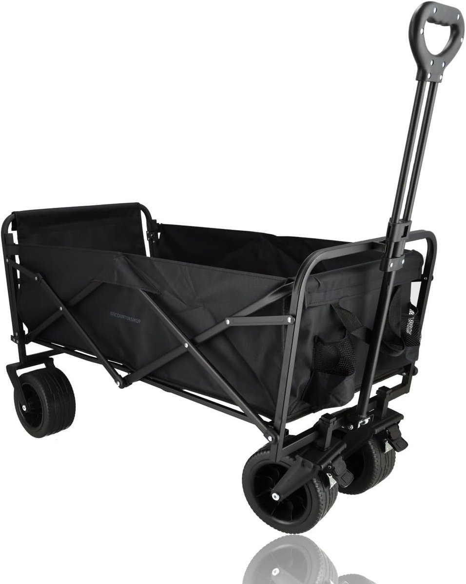 Opvouwbaar 200 kg – Bolderwagen met Remmen, Duwstang & Veiligheidsrem – 2 Standen – Dikke Wielen – Heavy-Duty Zwart
