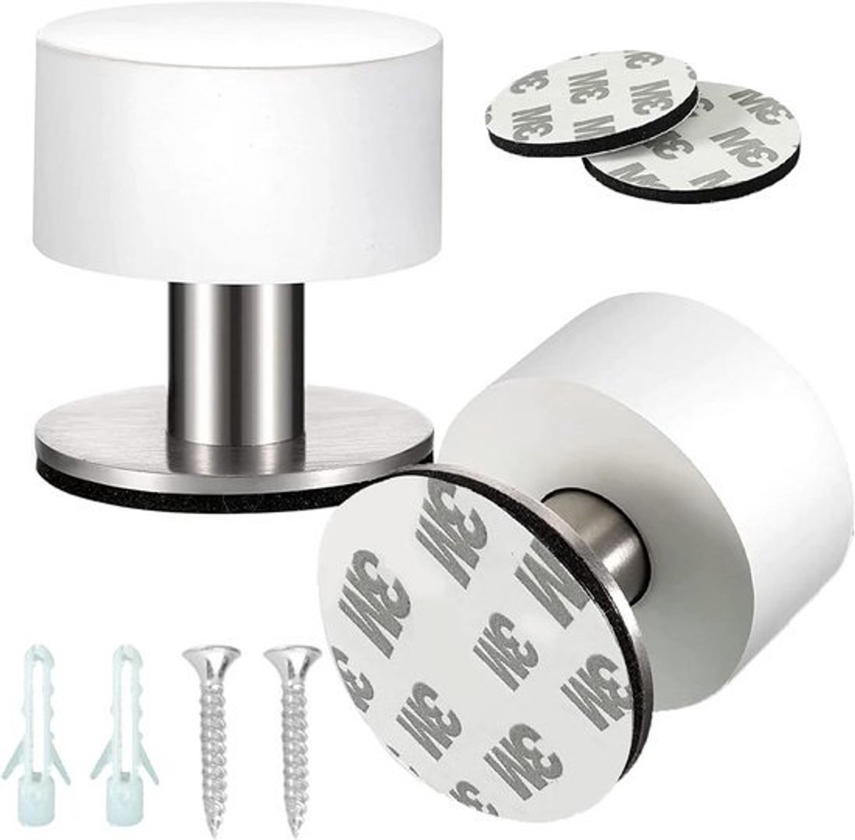 2-Pack Deurstopper Zelfklevend RVS - Rubberen Stootbuffer voor Muur en Vloer