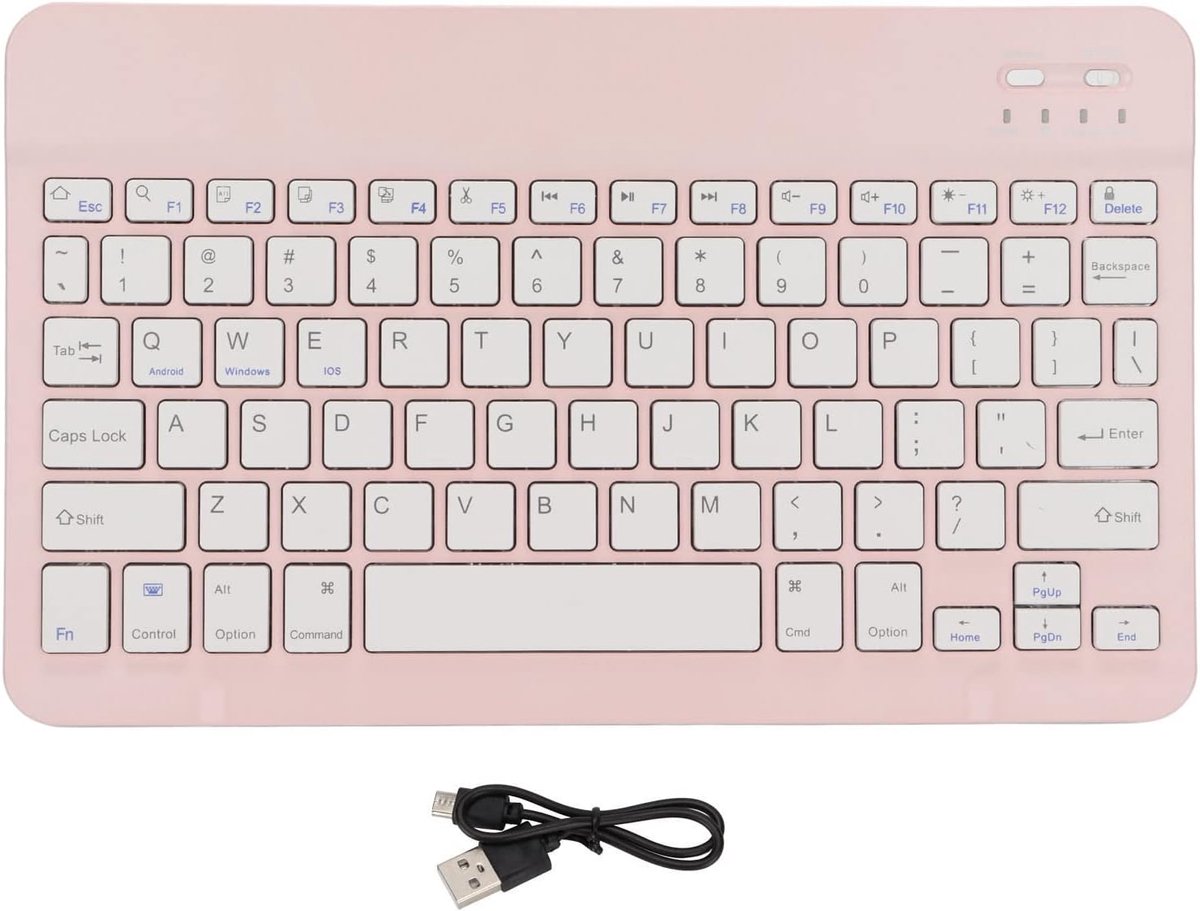 Bluetooth-toetsenbord, Slank Draagbaar Computertoetsenbord, Universeel Draadloos Toetsenbord voor Android voor IOS voor Vergrendelschermfunctie, Automatische Verbinding(roze)