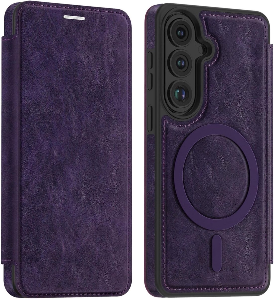 Beschermhoes voor Samsung Galaxy S26, magnetisch, opvouwbaar, flipcase, compatibel met MagSafe, beschermhoes van PU-leer met kaartenvak en RFID-bescherming, paars