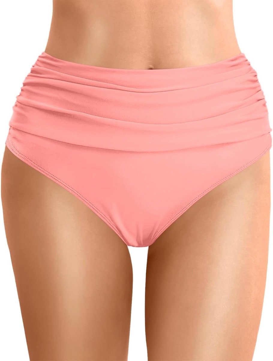 Bikinibroekje met hoge taille, geplooid, buikcontrole, strand/zwembad.