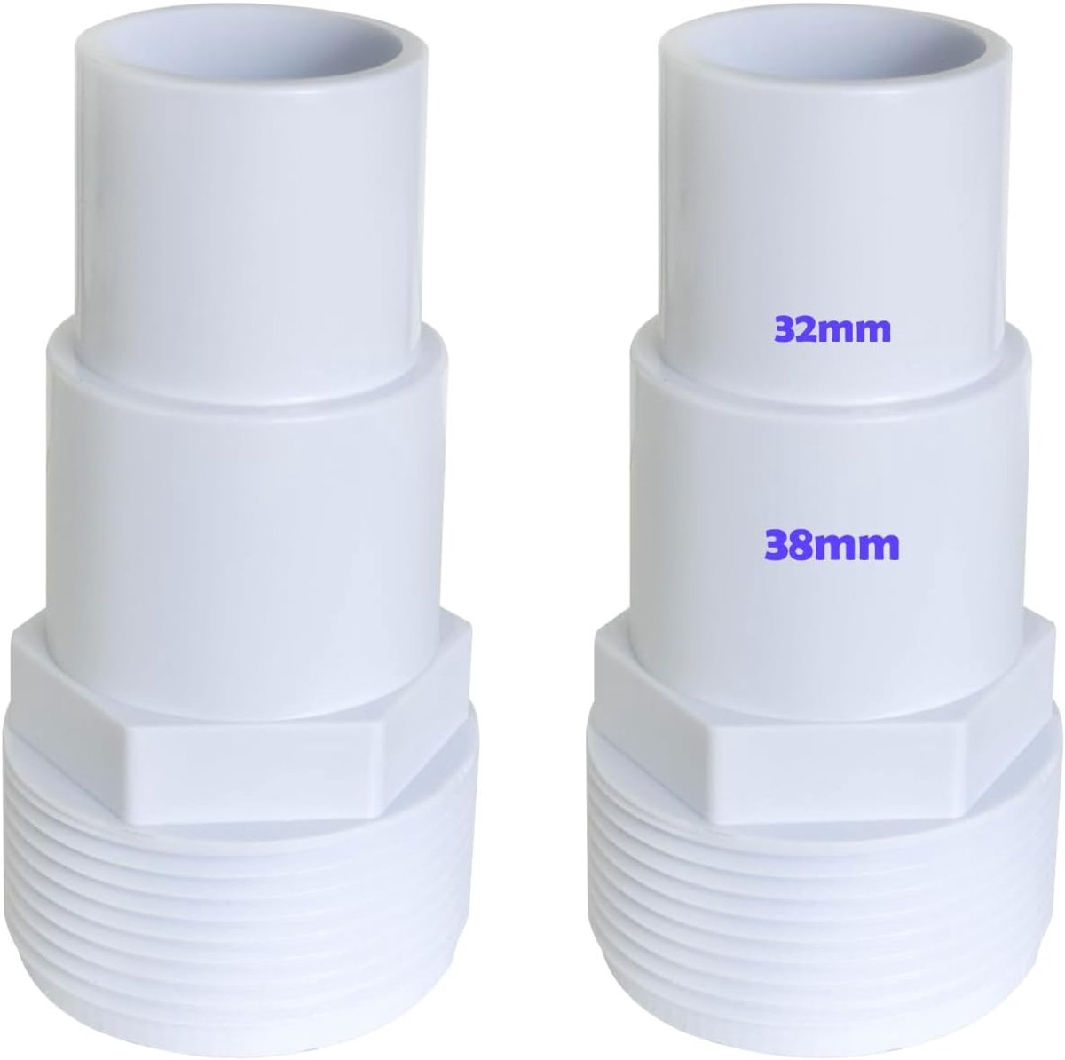 Slangaansluiting voor zwembaden, 6 stuks, diameter 32/38 mm, op 1,5 inch slangstukken, zwembadaccessoires, wit