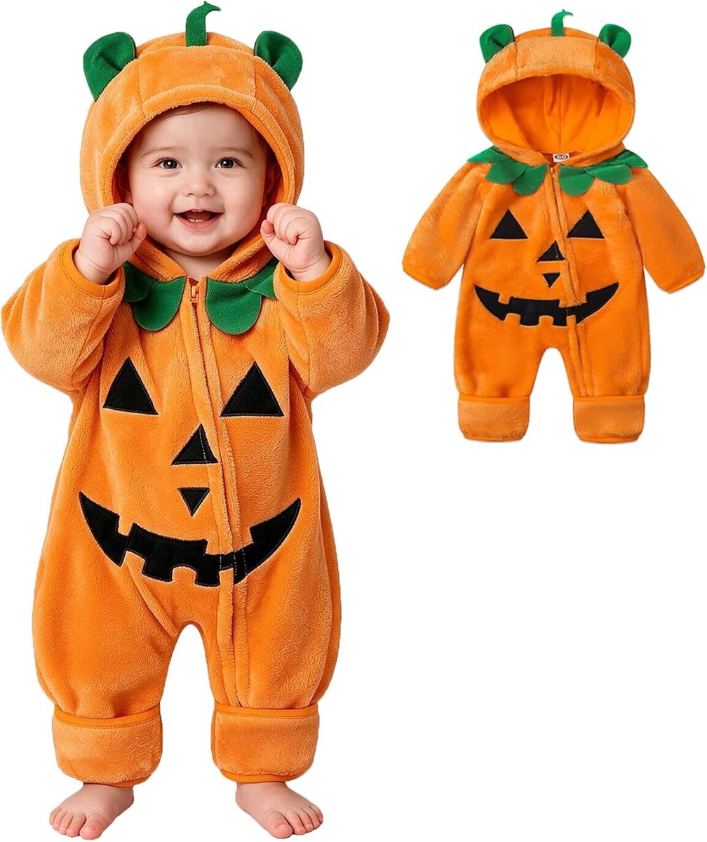 Halloween-Kostuum Voor Baby's, Pompoenkostuum Voor Baby's, Meisjes, Jongens, Cosplay, Pompoenkostuum Met Capuchon en Gestreepte Broek Voors Babys Van 0 tot 18 Maanden