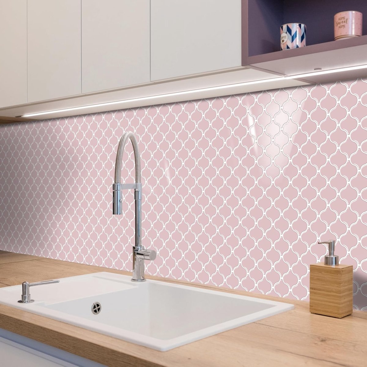 10 vellen 25,4 x 25,4 cm roze lantaarn 3D vinyl marmeren tegelsticker transfers, peel and stick zelfklevende waterdichte achterwand plaktegelstickers voor keuken badkamer muur