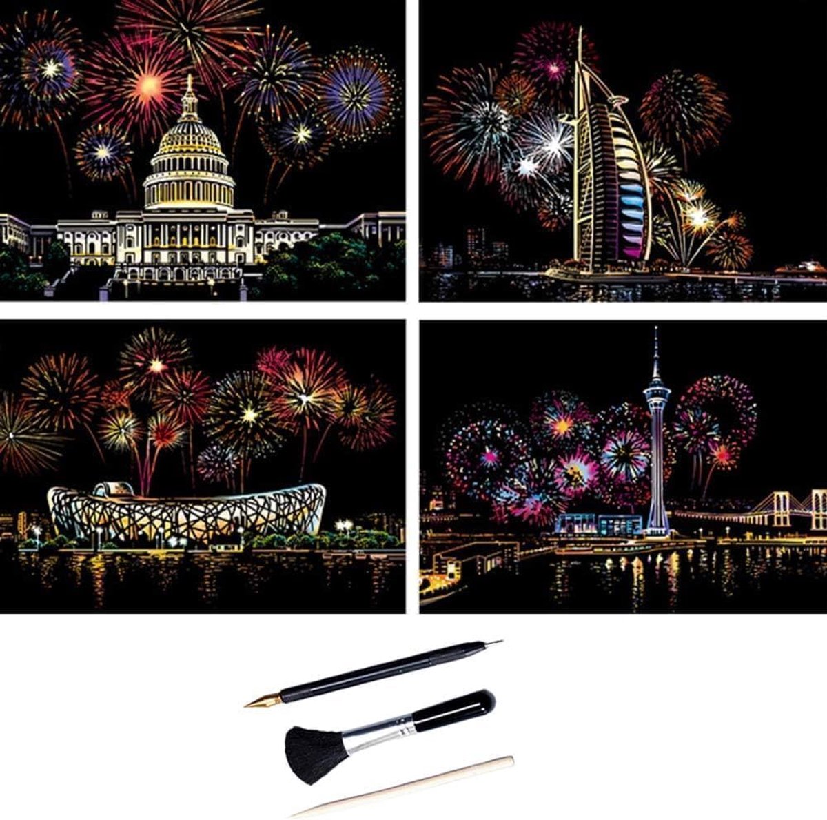 4x krasfoto's Kraspapier A4 kraskunst