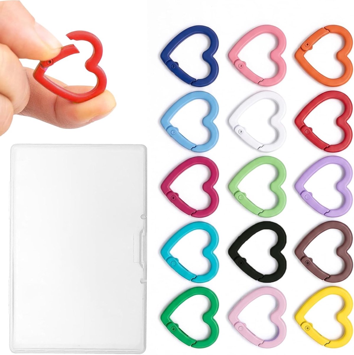 Karabijnhaken van zinklegering, 15 kleuren, met opbergdoos, sluiting voor handtas, sleutelhanger en doe-het-zelf-accessoires