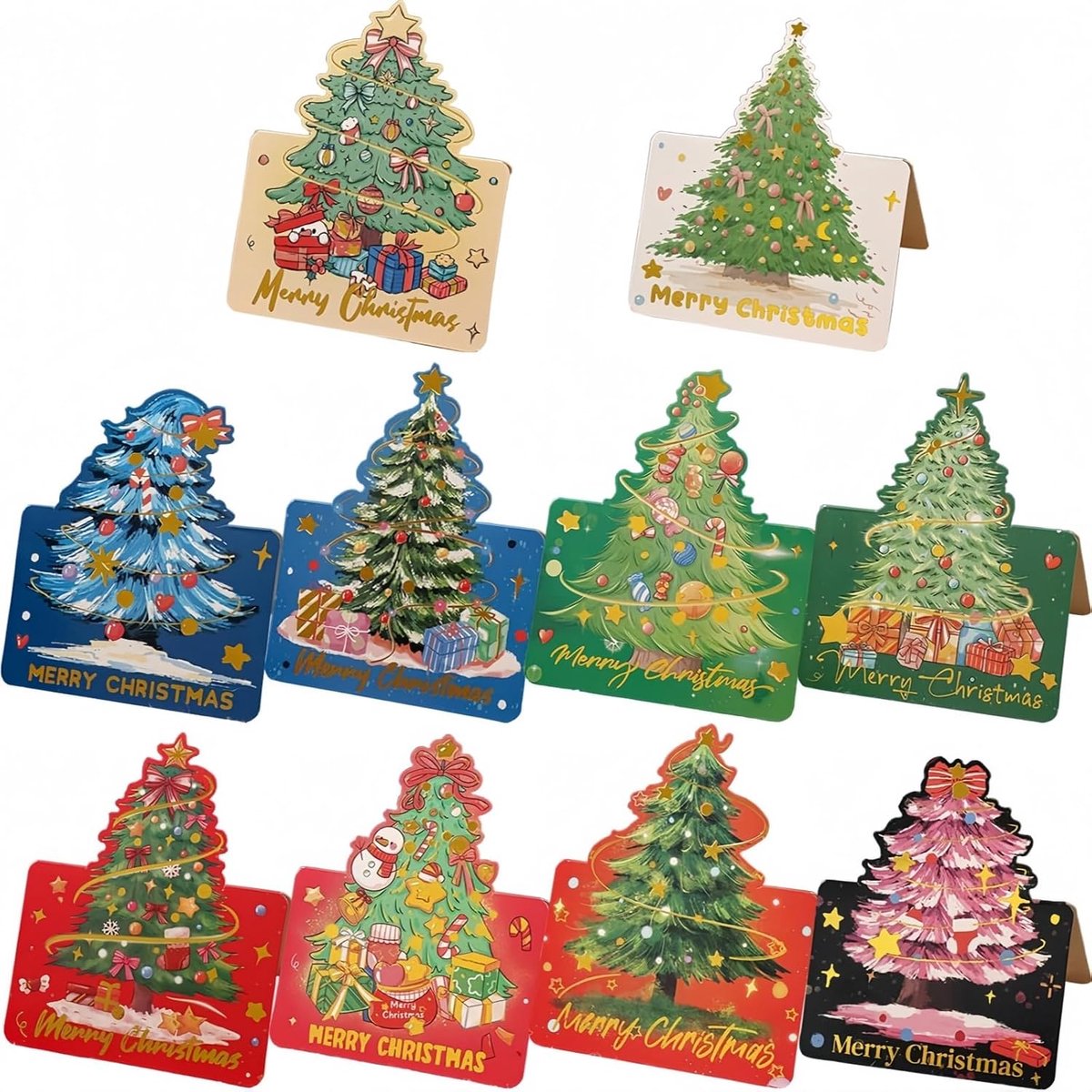 50 stuks kerstkaarten set, 3D kerstkaart, Christmas Cards, 3D wenskaart voor verjaardag kerstkaarten, kleine grappige kerstkaarten