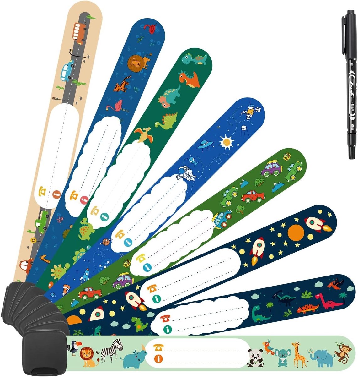 Veiligheidsarmband voor Kinderen met Markers, 8-delig ID Polsband + Anti-verlies Armband Waterdicht en Herbruikbaar voor Jongens en Meisjes