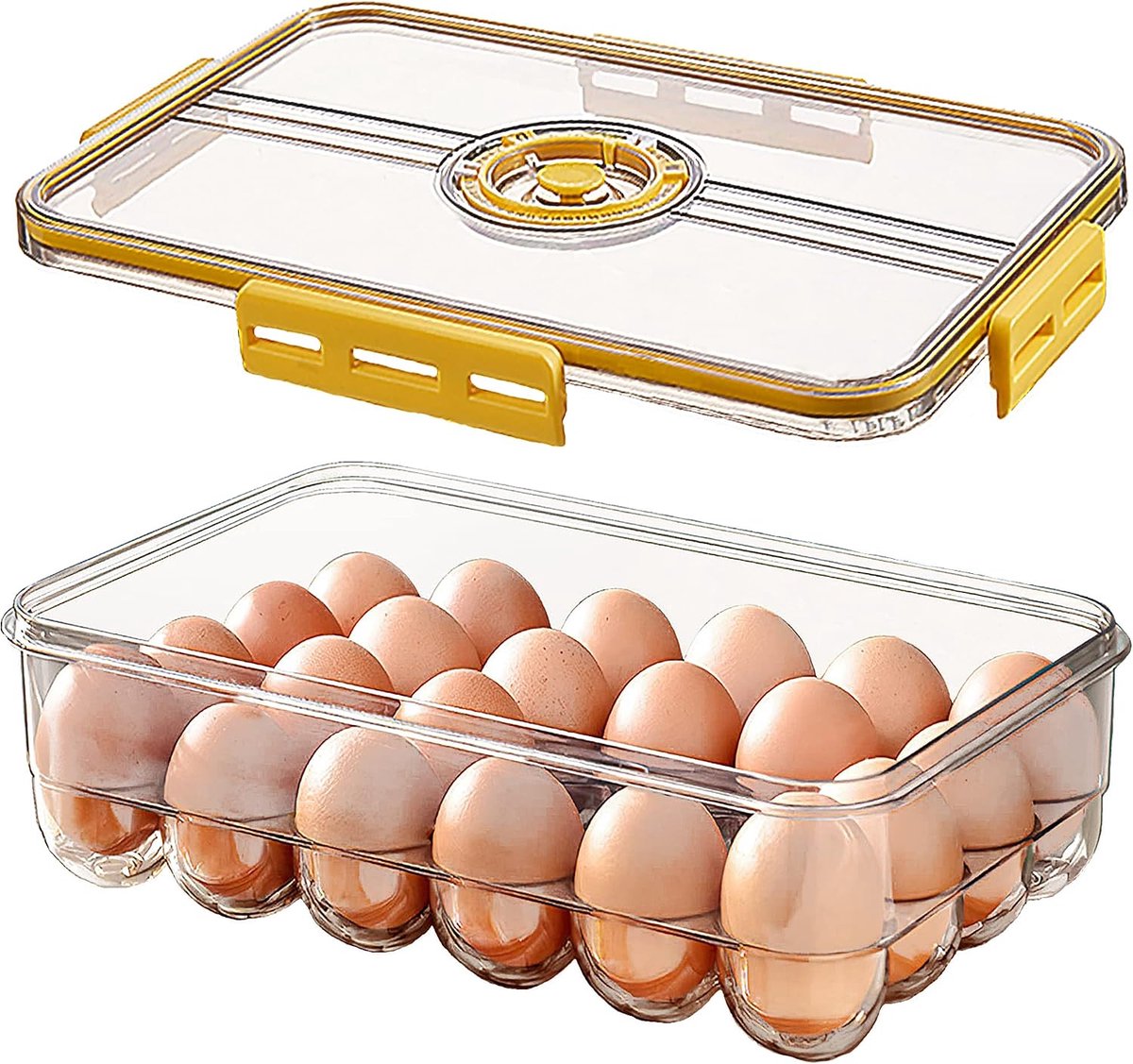 Plastic Eierdoos, Eierhouder, Draagbare Opbergdoos voor Eieren, Keuken en Koelkast Transparante Eierdoos voor Het Bewaren van Eieren en Eendeneieren (geel)