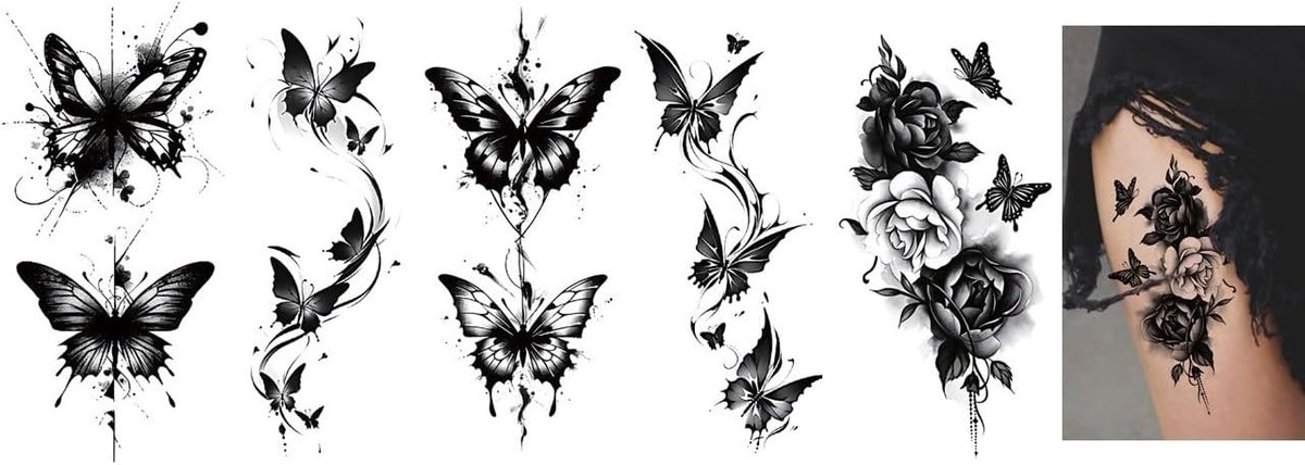 Tijdelijke vlinder tatoeages rozen bloemen tatoeages nep tatoeages vlinder 5
