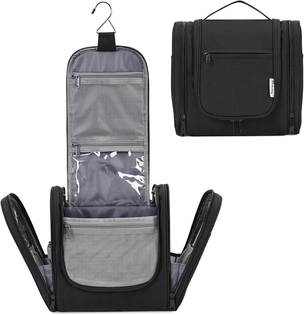 Toilettas voor op reis, om op te hangen, groot, make-up-organizer, toilettas, make-uptas voor heren en dames, A-zwart, 28x26x13 cm, toilettas