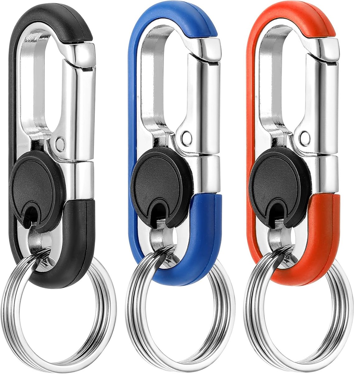 3 stuks karabijnhaak sleutelhangers, sleutelhangers met karabijn uit hoogwaardig roestvrij staal met 12 sleutelringen, sleutelhangers perfect voor mannen en vrouwen voor gebruik als autosleutel