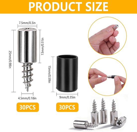 Set van 30 Planksteunen, Schroefstopper 7 mm, Ideaal voor Boekenkasten, Meubels en Kasten (Zwart) — afbeelding 5