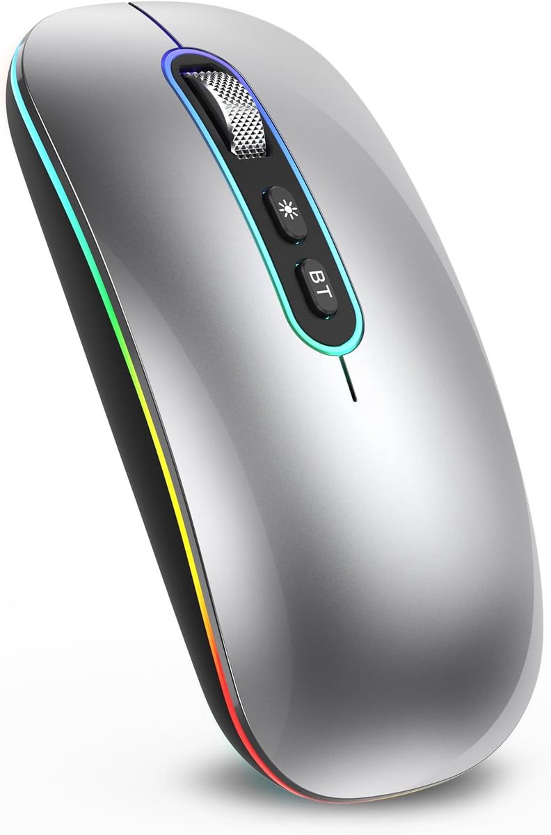 Cimetech Draadloze muis, oplaadbaar, Bluetooth 5.1, USB, 2,4 GHz, 1000-1200-1600 dpi, verstelbaar, compatibel met MacBook/tablet/iPad/laptop/pc/notebook - grijs