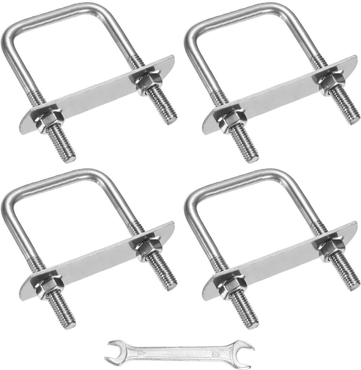 U-Boutenset (M6 x 30 x 50 mm, Zilver) 4 Set Vierkante U-vormige Bouten 304 Roestvrij Staal met Frameplaten & Moeren & Ringen & Moersleutel, Toepassen op Ski/Board/Zeilboot