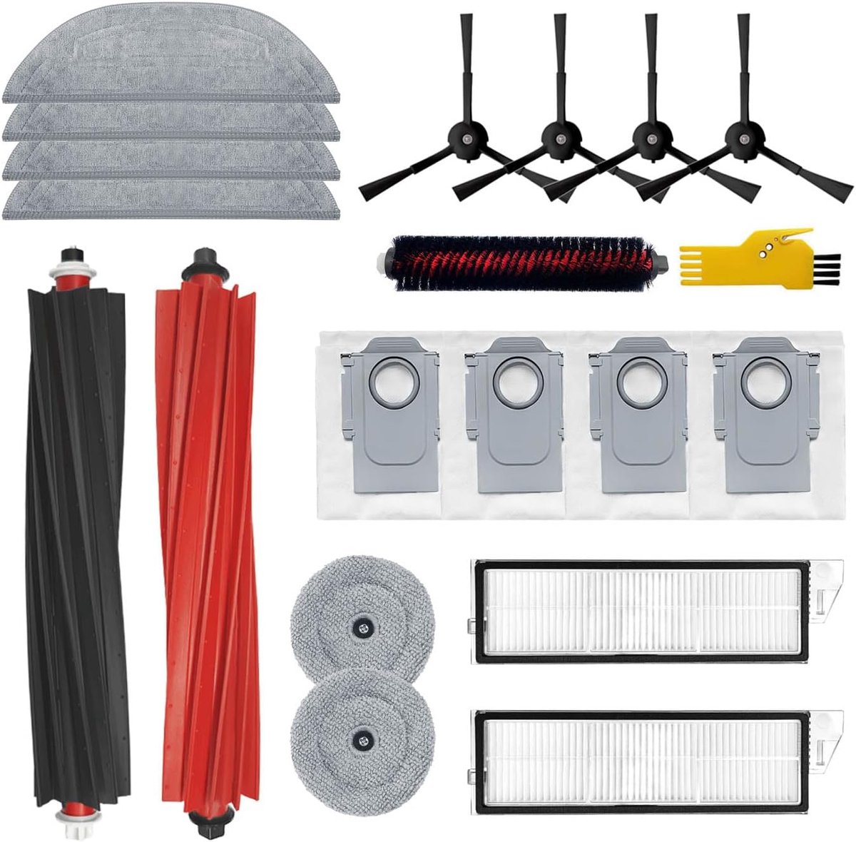 Accessoires voor Roborock S8 MaxV Ultra robotstofzuiger, reserveonderdelen, 19 verpakkingen, 1 set rolborstels, 2 filters, 4 zijborstels, 6 dweilen, 4 stofzakken, 1 reinigingsborstel