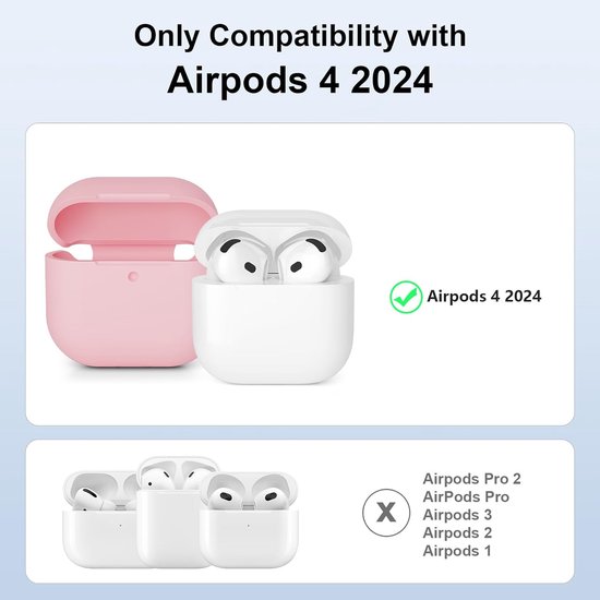 Compatibel met Airpods 4 (2024), schokbestendig, krasbestendig, van siliconen, voor AirPods 4e generatie, LED aan de voorkant zichtbaar, roze — afbeelding 2