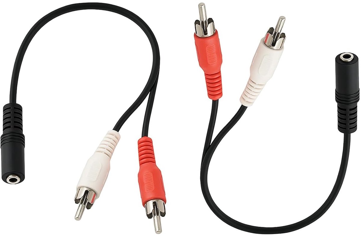 2 stuks 10 cm Aux 3,5 mm bus, cinch naar jack 3,5 adapterkabel naar 2x RCA-stekker, audiokabel voor tv, hifi, thuisbioscoop, luidspreker, versterker, jack naar cinche splitter, voor helder geluid