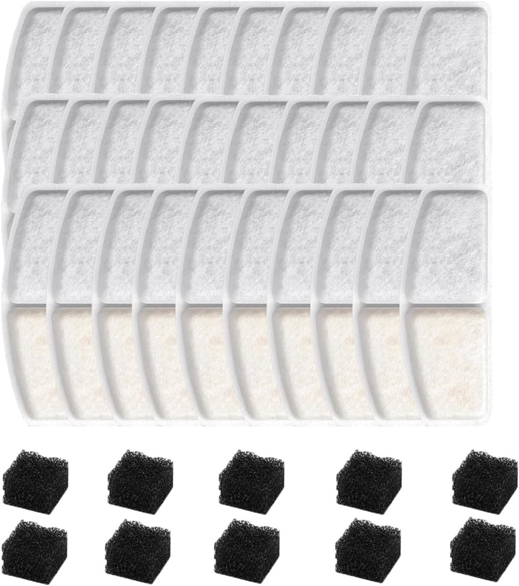 40 stuks reservefilters voor kattenfontein van 2,8 liter, draadloos, kattendrinkfonteinfilterset, inclusief 30 filters voor kattenfontein en 10 schuimstoffilters (30 + 10)