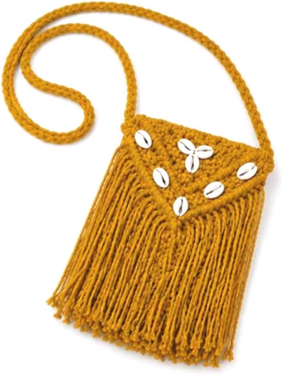 Crossbody Sling Tas Voor Vrouwen Handgemaakte Macrame Telefoon Boho Katoen Mobiele Portemonnee Vriendelijke Fringe Festival Gift