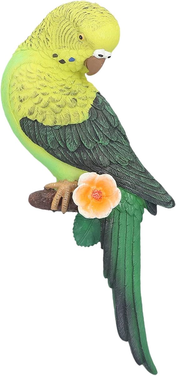 Papegaaien standbeeld, prachtige groene papegaaien muursculptuur voor tuin patio decoratie, 30 cm, kunsthars, vogelgazon beeldje voor huis en tuin