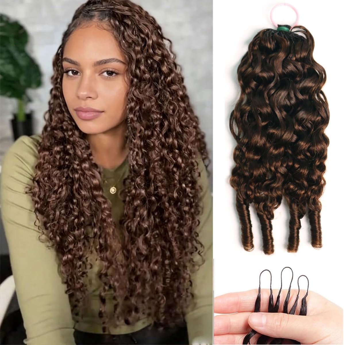 20 Inch Chocolate Brown Burmese Curly Feather Crochet Human Hair