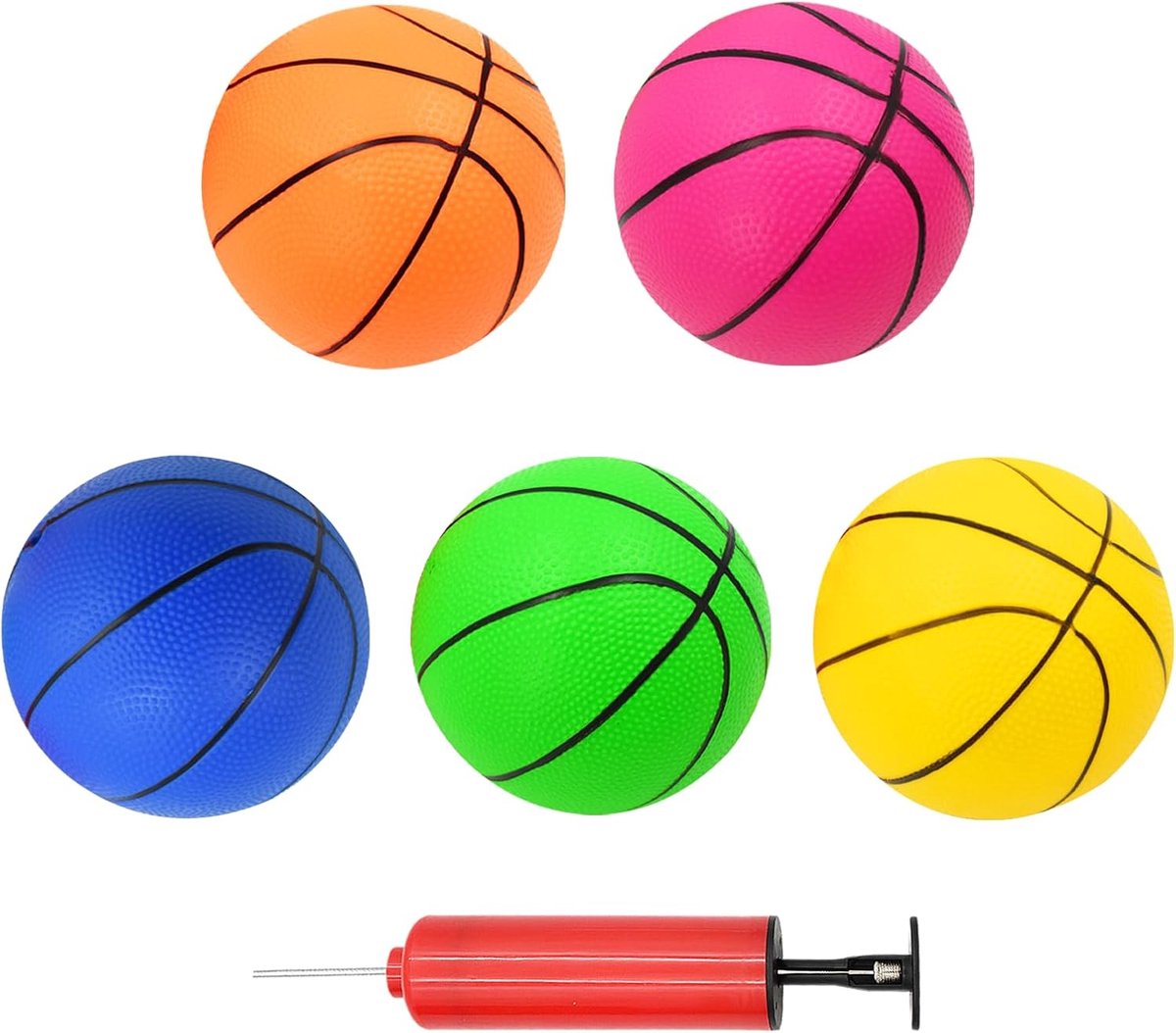 5 stuks mini-basketbal, duurzaam pvc, diameter 15 cm, kinderbasketbal met pomp, voor binnen en buiten, spelen, zwembadfeesten (roze, geel, groen, blauw, oranje)