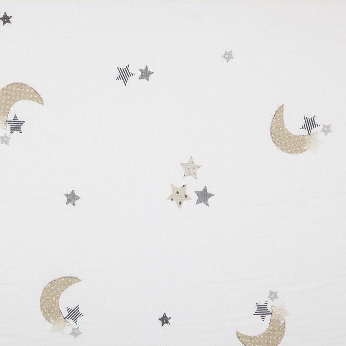 KILOtela - Gordijnstof, digitale druk, 20% linnen, 80% polyester, 100 cm lengte x 300 cm hoogte | sterren en maan - grijs, beige, ecru - 1 meter