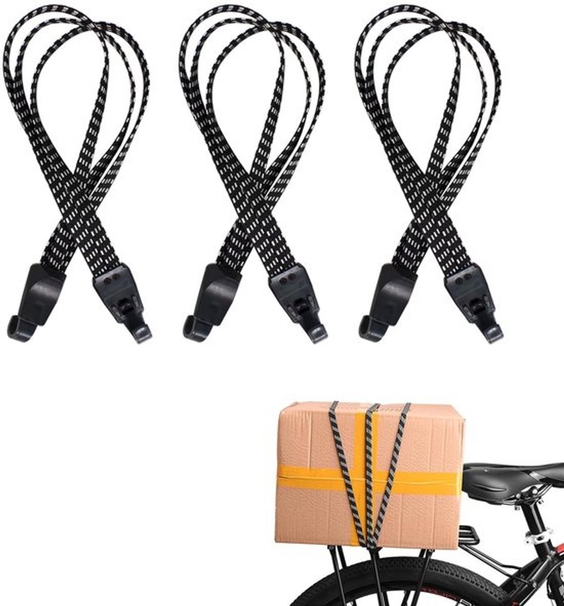 3 Stuks Spanbanden - Elastisch Verstelbaar 3-in-1 - Voor Fiets, Motor, Rugzak, Bagagedrager