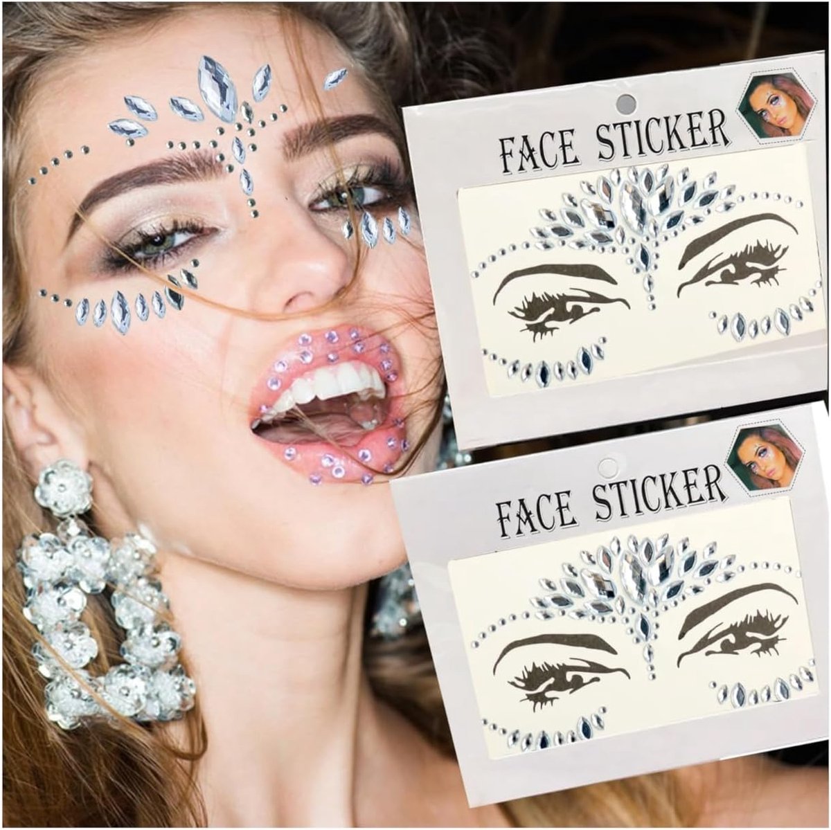 Stickers voor het gezicht, Halloween, strassteentjes, zelfklevend, prachtige gezichtstattoo, glitter, strassteentjes, zelfklevend, voor Halloween, carnaval, cosplay, festival, feest