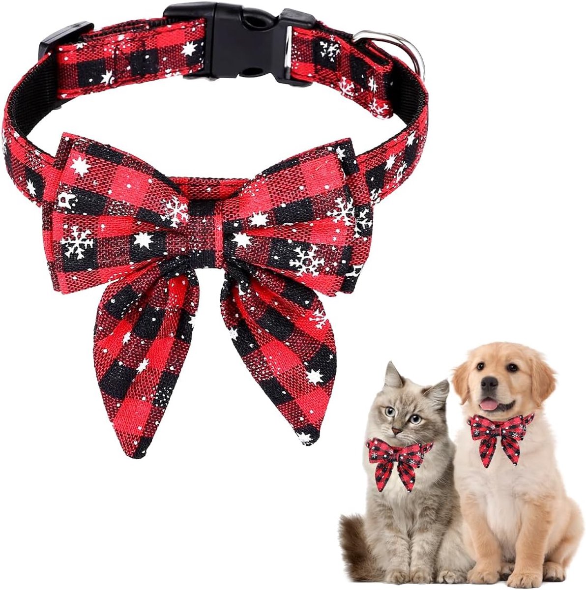 Hondenhalsband voor Kerstmis, 1 stuk, kersthalsband voor honden, vlinderdas hond, schattig ruitpatroon, hondenkerstkostuum, huisdierhalsband voor kleine, middelgrote en grote honden, katten, puppy's