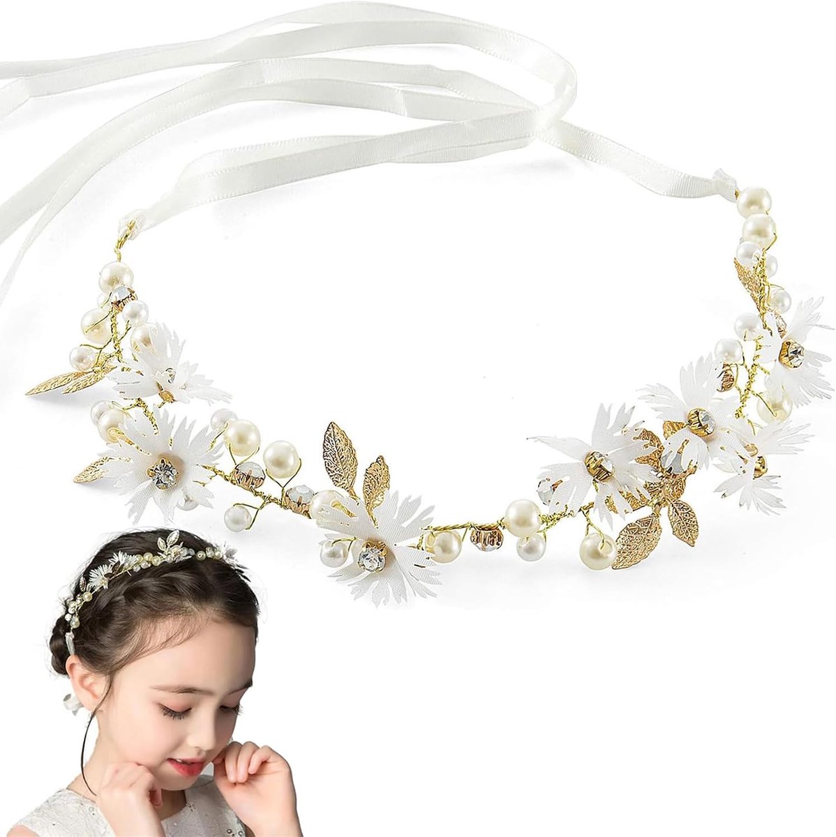 Haarsieraad, bloemenhoofdband, kunstbladeren, vintage hoofdband, kristal voor bruiloft, eindexamenfeest