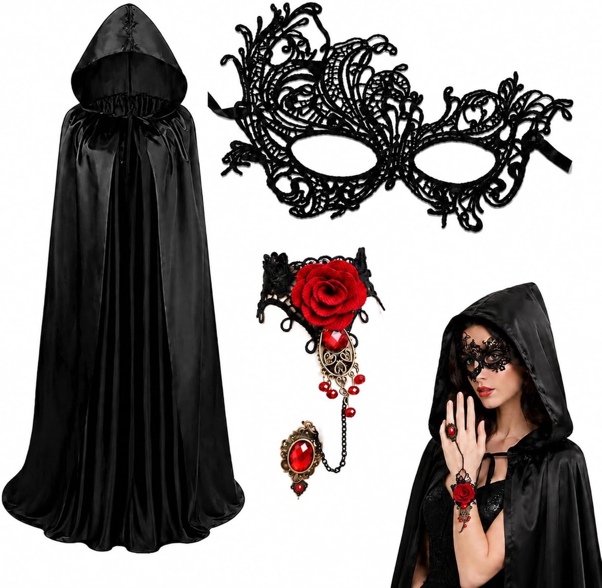 Cape voor dames met masker en halsketting