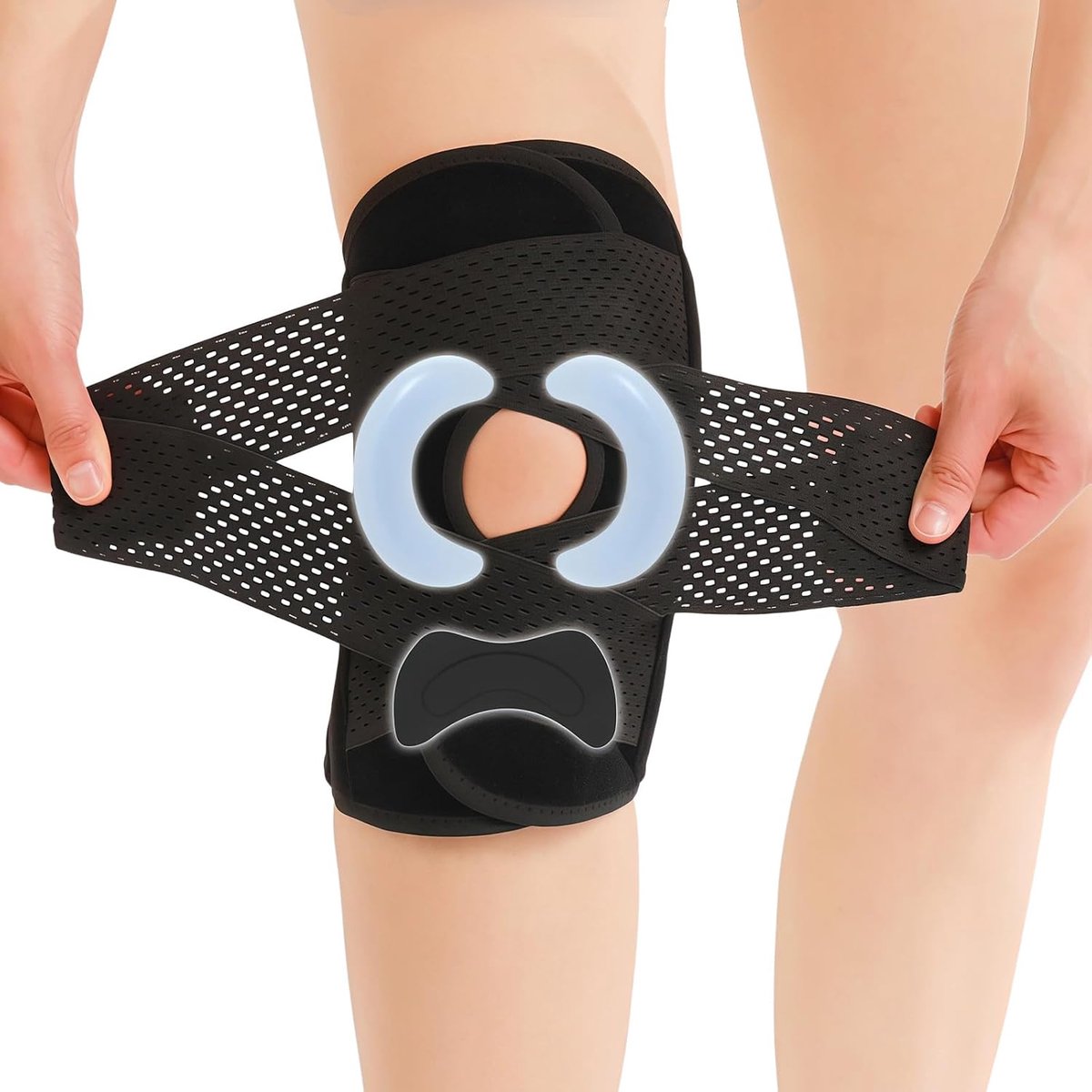 Kniebandage meniscus voor dames en heren, verstelbare kniebrace sport met zijstabilisatoren, bandage knie, voor meniscusscheuren, ACL, artritis, wandelen, hardlopen (XL)