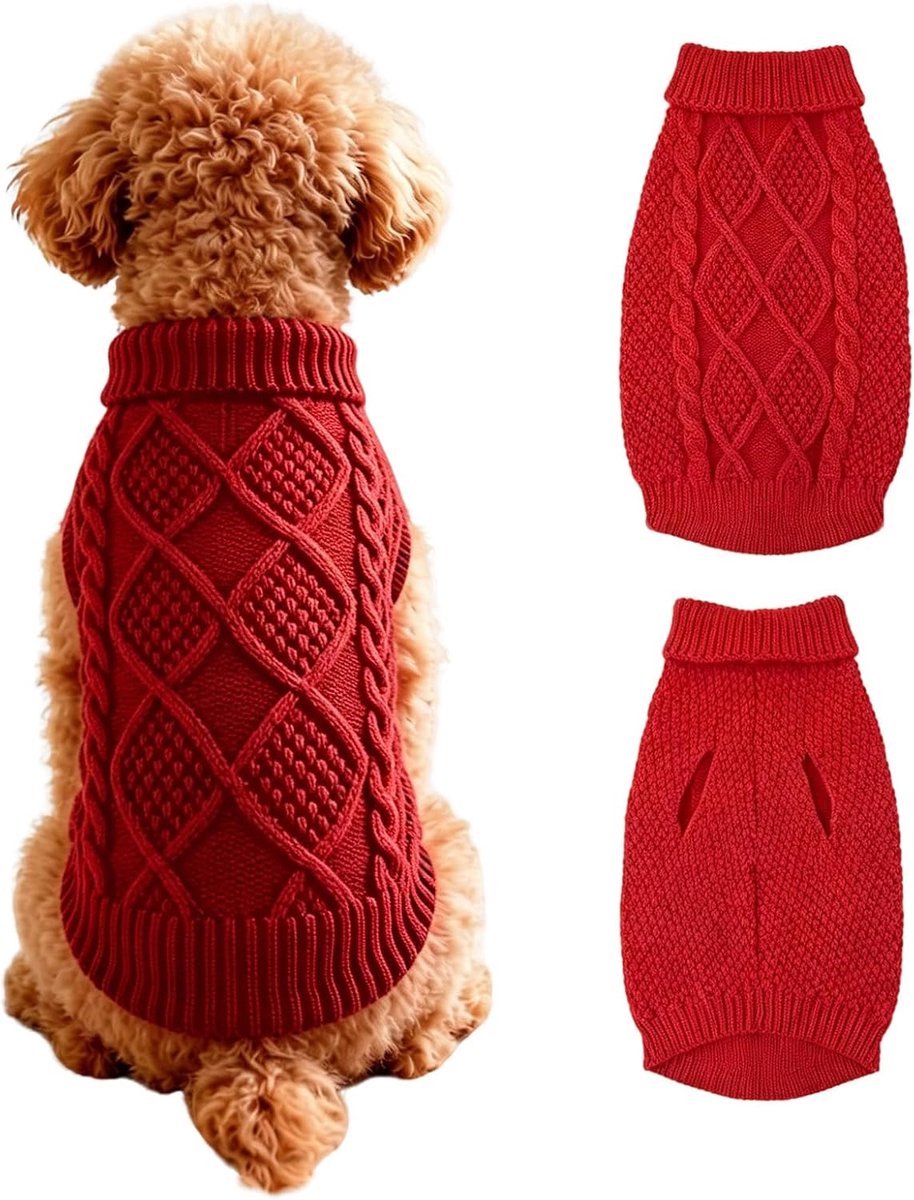 Truien, zachte gebreide trui huisdier outfit met riemgat, winterjas warme truien voor kleine, middelgrote en grote honden, zachte warme huisdiergebreide kleding voor herfst