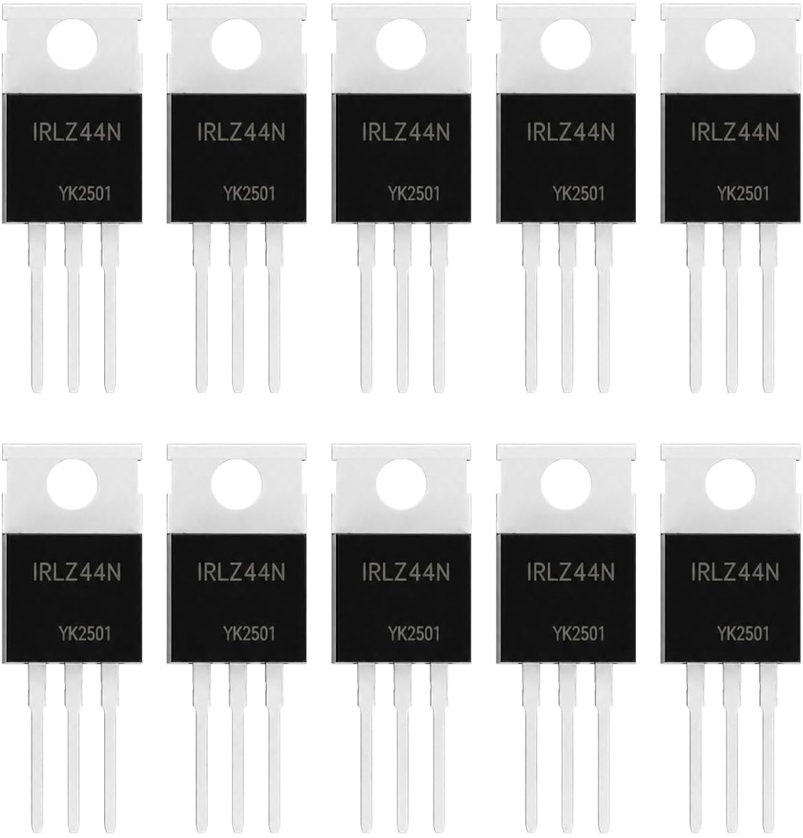 10 stuks IRLZ44N MOSFET transistors kanaal N 47 A 55 V – elektronische schakelaars en regelbare gelijkrichters, MOSFET op logisch niveau compact TO-220 voor elektronische schakelingen