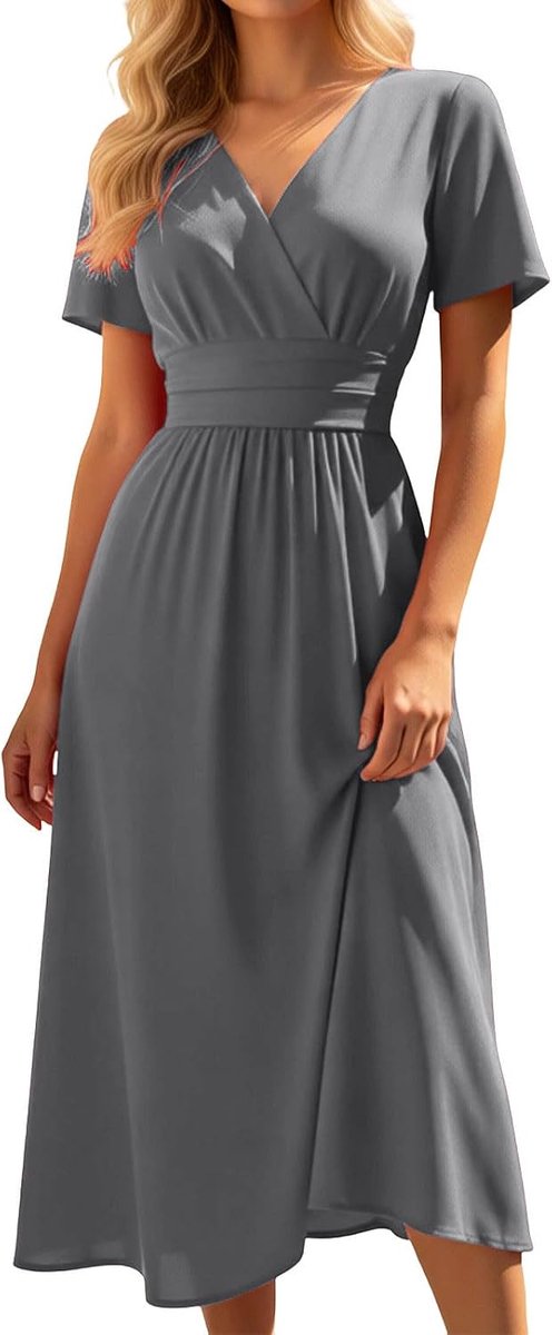 Casual jurk voor dames, elegant, chic, avond, cocktail, ceremonie, grote maat, hemd, knoopsluiting, elastische taille, comfortabel, A14