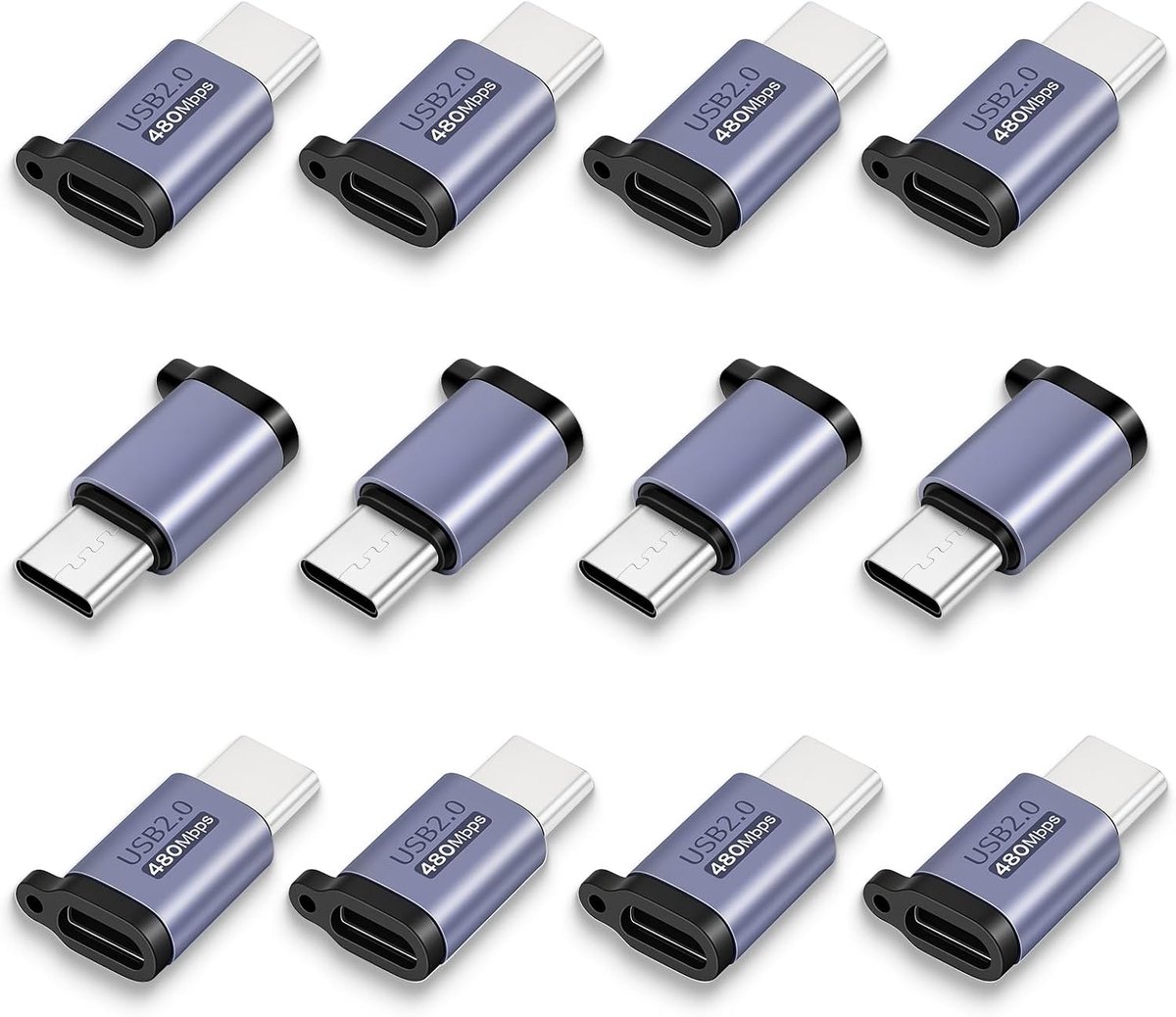 Micro-USB naar USB-C Adapter - 12 Stuks - Aluminium - Snel opladen tot 18W - ShopVlot