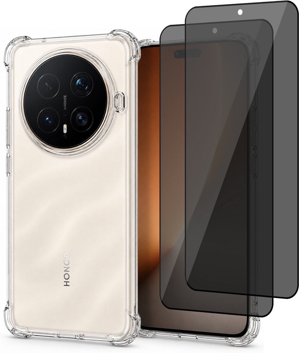 Hoesje geschikt voor Honor Magic 8 Pro – CrystalClear Back Cover – Schokbestendig – 2 Stuks Privacy Screenprotector Full Cover
