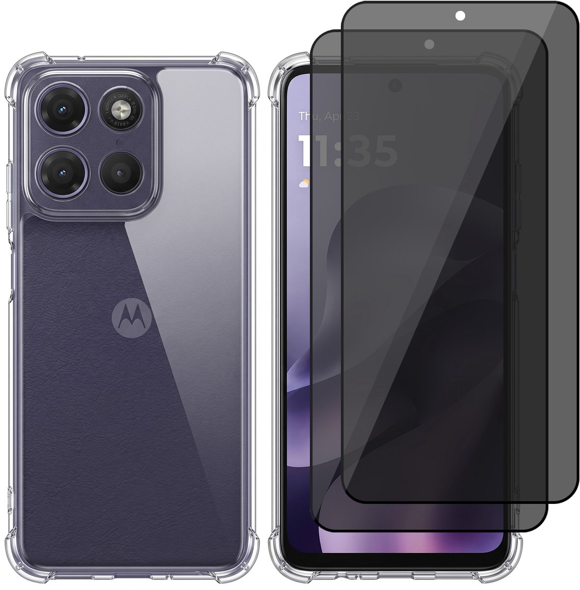 Hoesje geschikt voor Motorola Moto G17 (Power) / G15 (Power) – CrystalClear Back Cover – Schokbestendig – 2 Stuks Privacy Screenprotector Full Cover