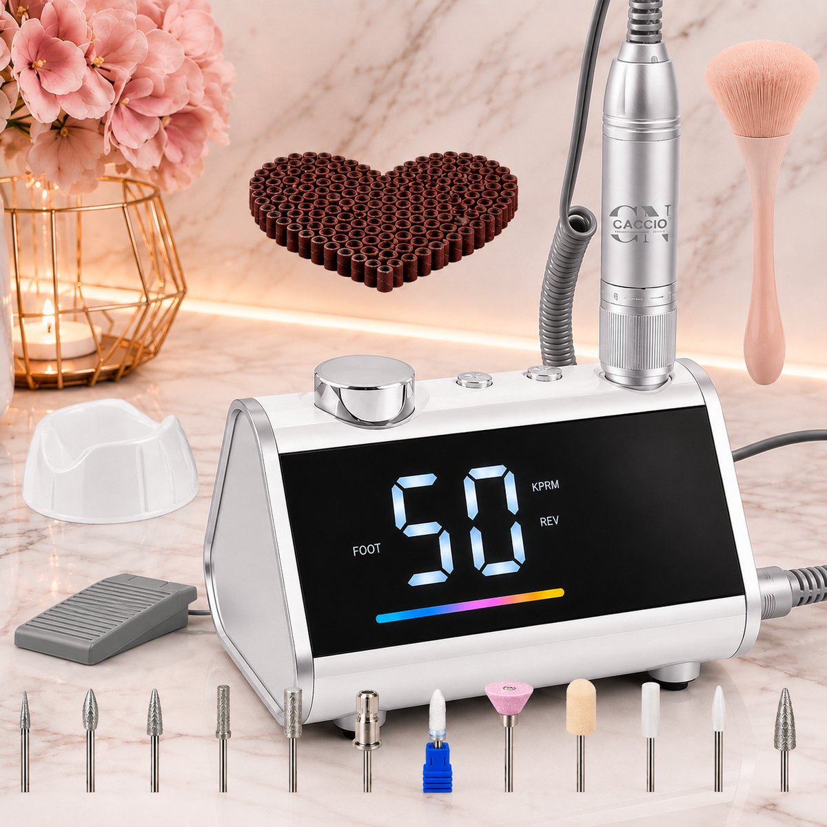CACCIO® Elektrische Nagelvijl-85W -50000RPM- Wit - Incl.12 freesbitjes+106 schuurrolletjes+1 stofborstel - Nagelvijl - Nagelvijl Elektrische - Manicure en Pedicure Voeten en Handen-Elektrische nagelfrees-Acrylnagels-manicure en pedicure set